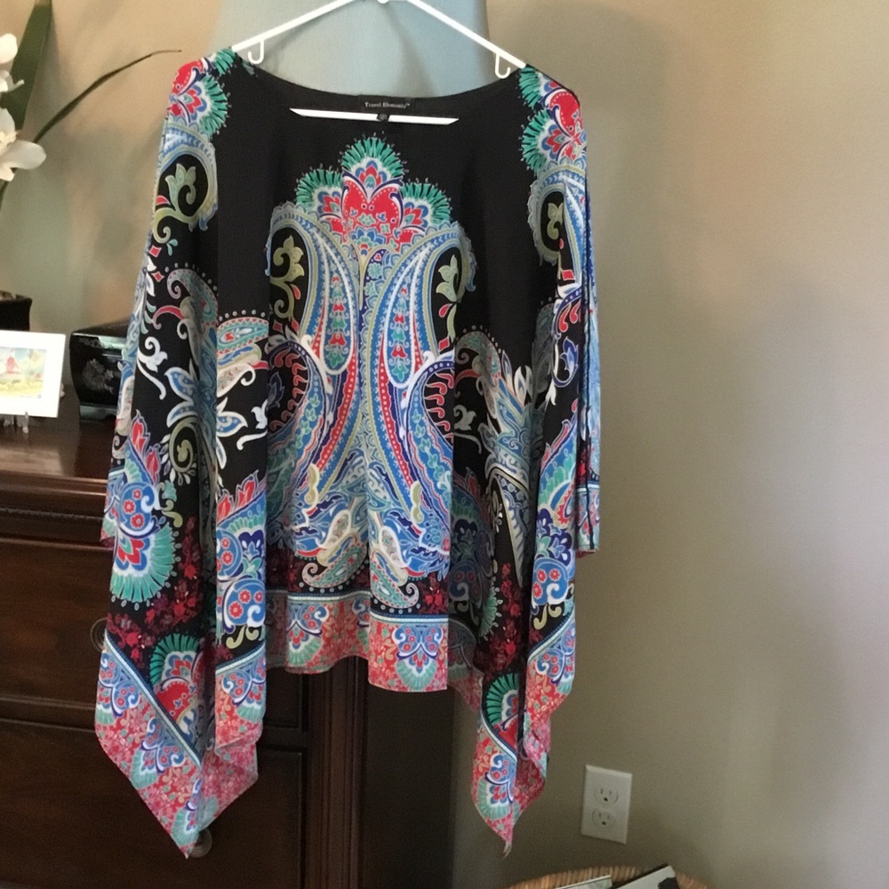 Paisley Print Black Tunic Top with Multicolor Accents